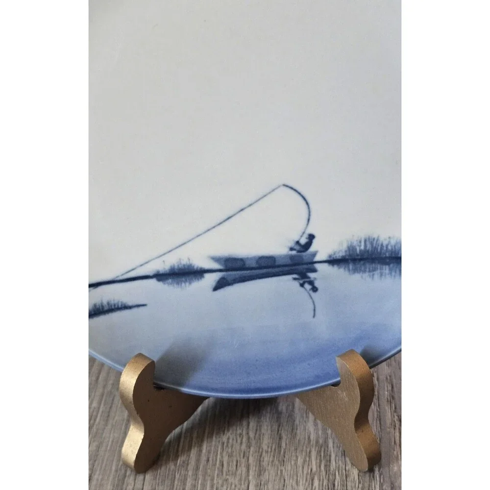 Blue White Fishing Lake On Pottery Wall / Salad Plate 7.5